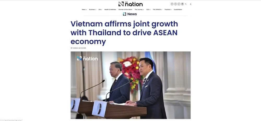 《民族报》报道：“越南肯定与泰国致力于促进东盟经济的增长合作 ”。（屏幕截图）
