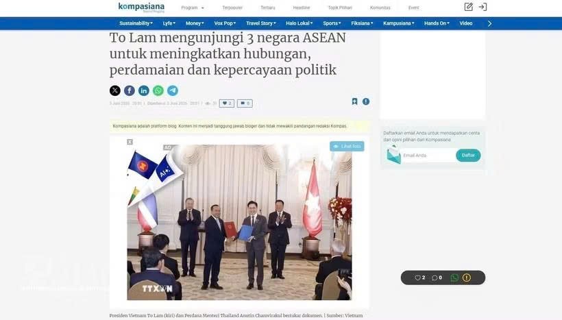 印尼媒体高度评价越南党中央总书记、国家主席苏林的东盟三国之行。