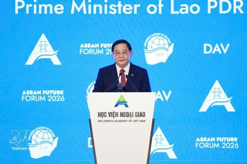 老挝政府总理宋赛·西潘敦在第三届东盟未来论坛上发表讲话。