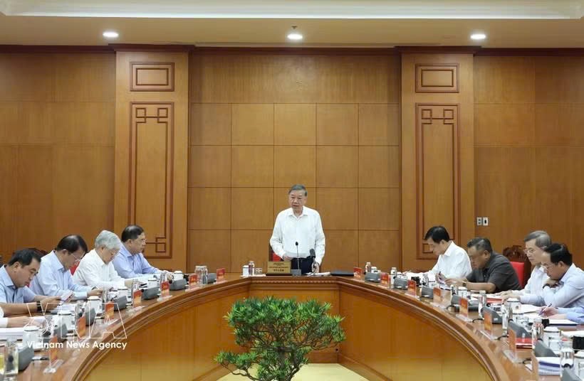 党中央总书记、国家主席苏林在会上发表讲话。图自越通社