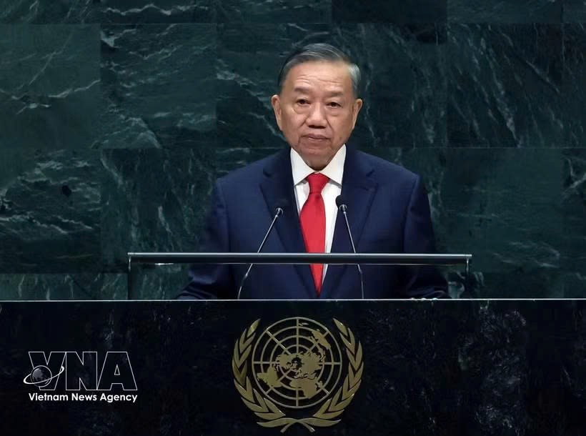 越南党中央总书记、国家主席苏林在第81届联合国大会一般性辩论上发表讲话。图自越通社