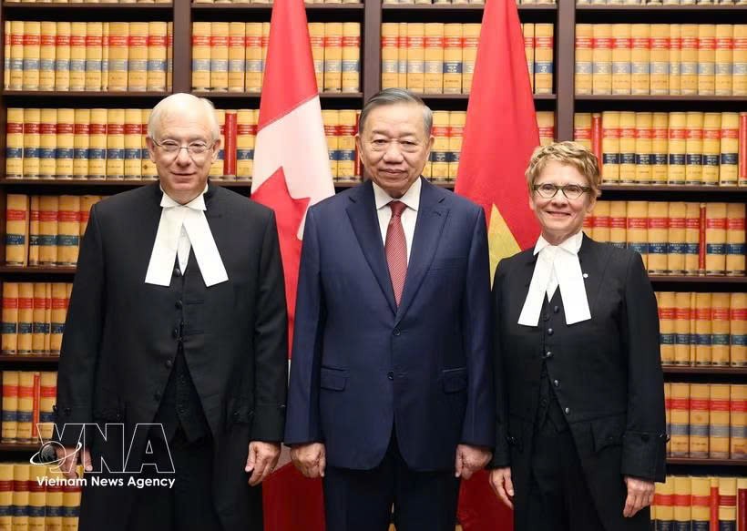 越南党中央总书记、国家主席苏林会见加拿大参议院和众议院议长。图自越通社