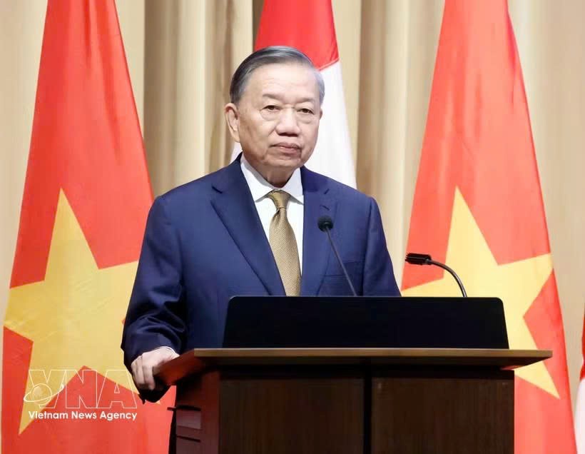 越南党中央总书记、国家主席苏林发表政策演讲。图自越通社