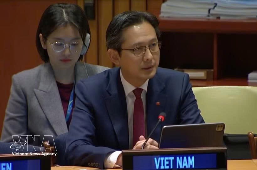 越南常驻联合国代表团团长杜雄越大使出席会议。图：越通社发