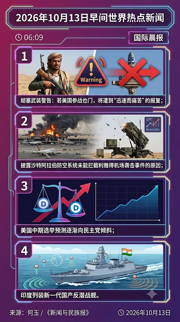 2026年10月13日上午世界热点新闻。图由AI 生成。