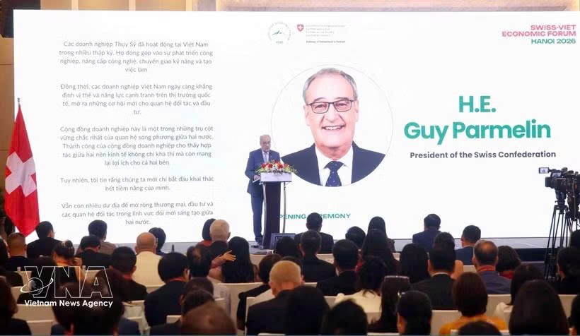 瑞士联邦主席居伊·帕姆兰出席2026年越南—瑞士经济论坛。 图：越通社
