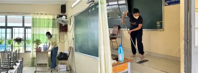2-Trường THCS Hai Bà Trưng tiến hành vệ sinh khử khuẩn sau khi xuất hiện các ca bệnh não mô cầu.jpg