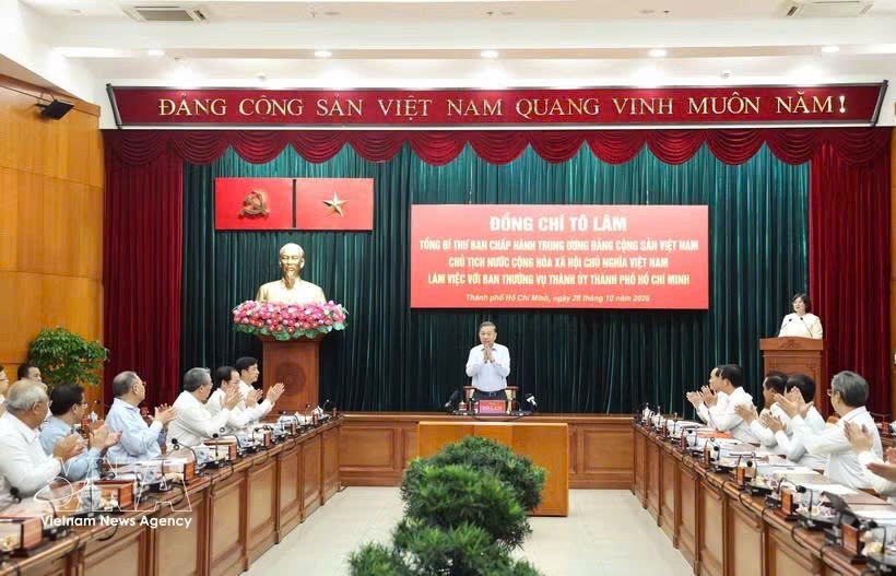 工作会谈现场。图自越通社