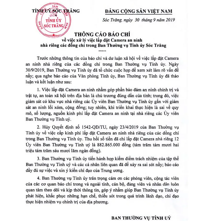Sóc Trăng trả lại ngân sách tiền lắp camera tại nhà riêng lãnh đạo ảnh 2