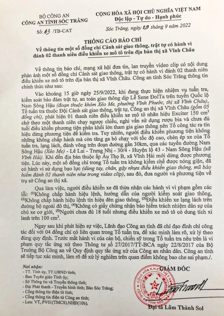 Công an tỉnh Sóc Trăng có thông cáo báo chí vụ 2 thanh niên bị công an đánh ảnh 2