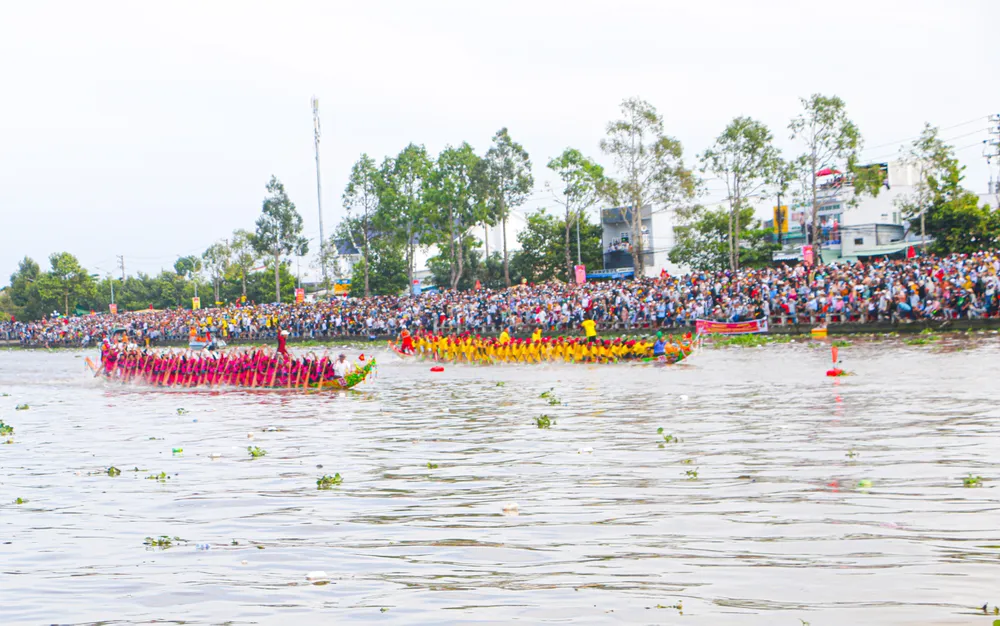 Đông đảo người dân, du khách đến theo dõi các vòng đấu chung kết giải Đua ghe Ngo tỉnh Sóc Trăng năm 2023