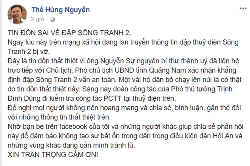 Quảng Nam bác tin đồn thủy điện Sông Tranh 2 bị vỡ ảnh 2