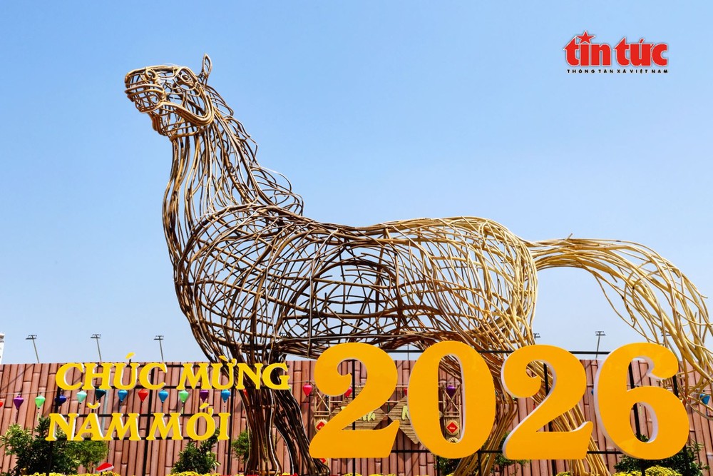 胡志明市陈富街“黄金地块”上出现8米高巨型马。