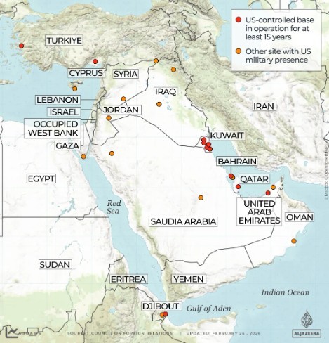 美国在中东的军事基地。