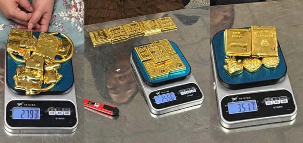 内牌机场查获4名旅客 涉嫌走私12.3公斤黄金。图：海关局