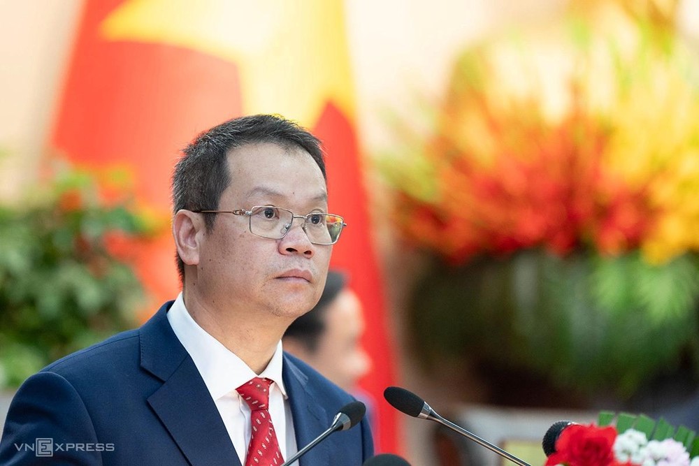 岘港市人委会主席阮孟雄发表感言。图：阮东