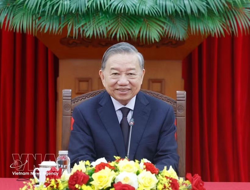 越南共产党中央总书记、国家主席苏林与澳大利亚总理通电话。图：越通社