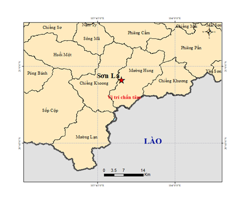 地震震中地图。