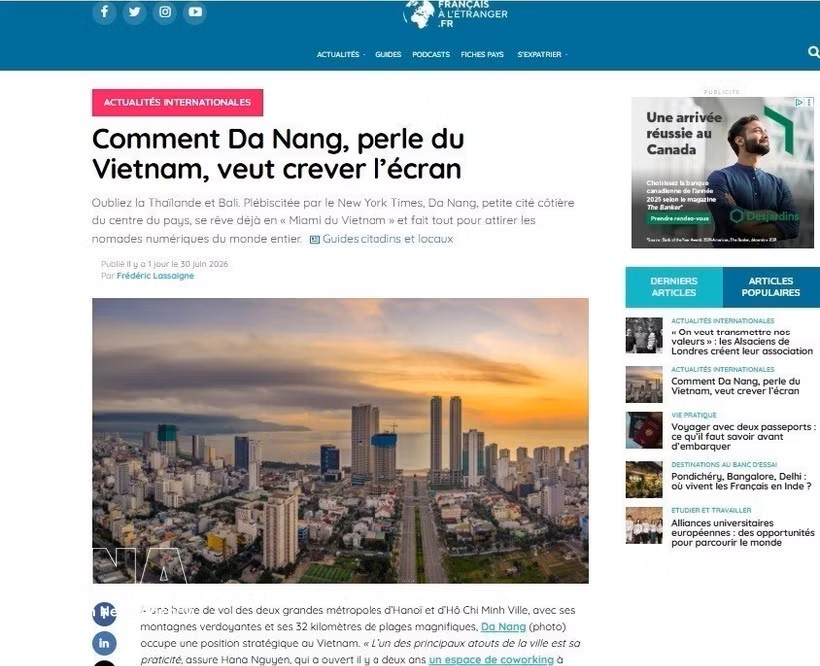 发表于法国电子杂志《海外法国人》（*Journal des Français à l'étranger*）的相关文章。图：越通社