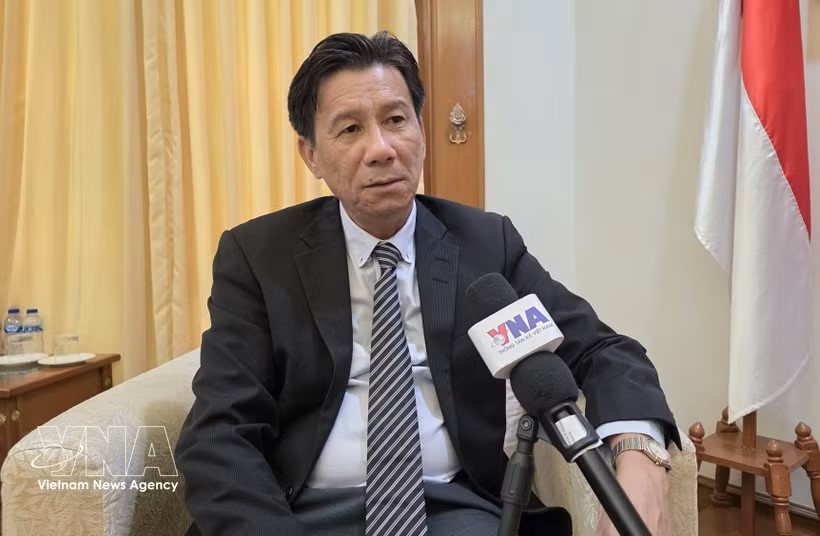 越南驻印度尼西亚大使谢文聪就新阶段双边合作前景与方向接受了越通社驻雅加达记者的专访。图：越通社