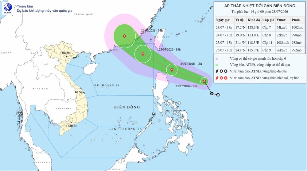热带低压改变方向，强度增强。图：nchmf.gov.vn