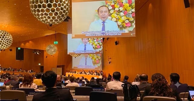 越南科技部长武海军发表录像讲话。图：越南常驻日内瓦代表团