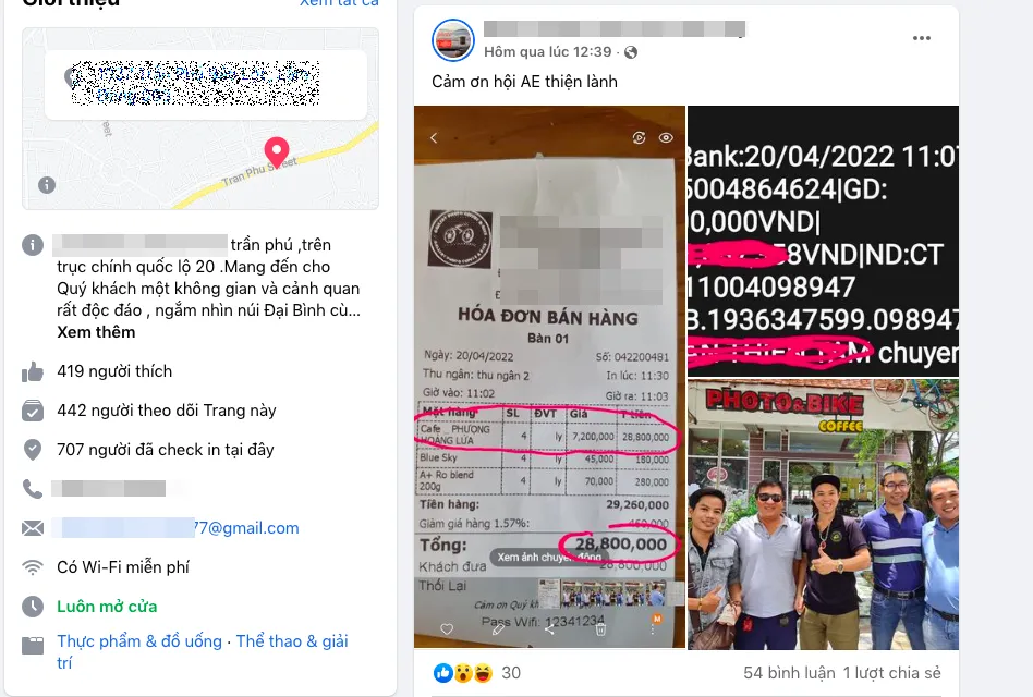 Thực hư hoá đơn 28,8 triệu đồng/4 ly cà phê tại Bảo Lộc ảnh 1