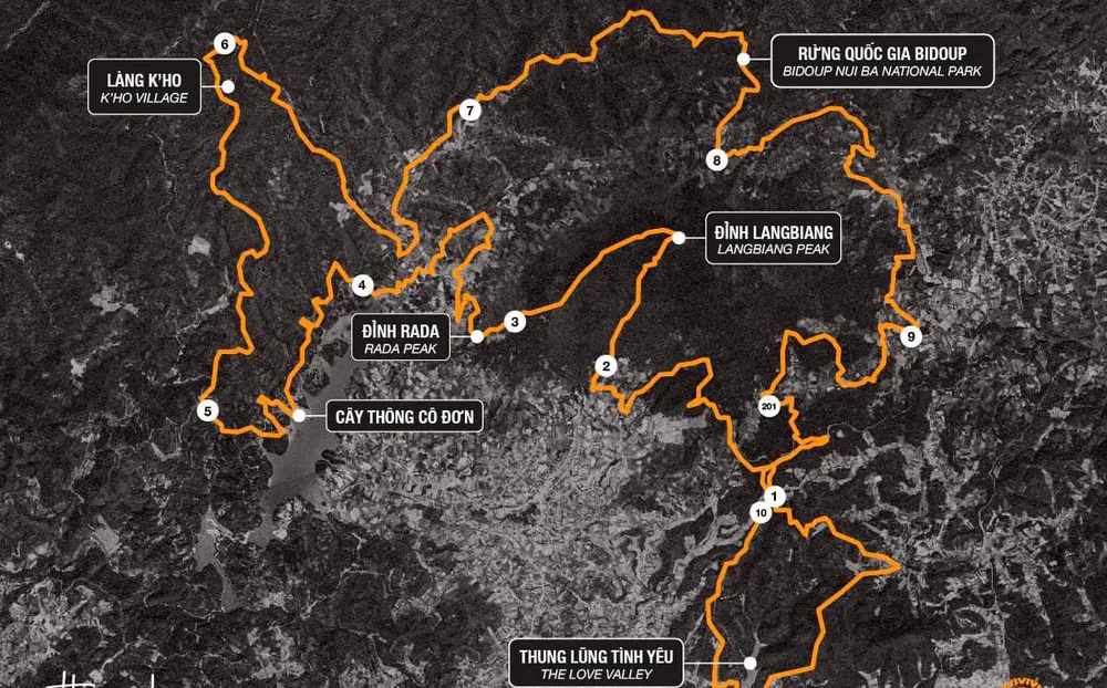 Hoạ đồ cự ly chạy 85km băng qua nhiều ngọn núi nổi tiếng ở TP Đà Lạt và huyện Lạc Dương