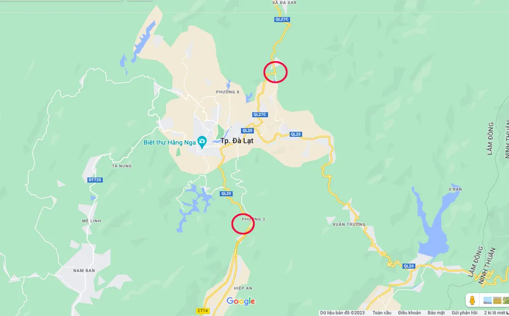 Khu vực quy hoạch xây dựng 2 bãi đậu xe (khoanh tròn)