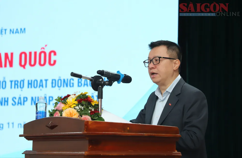 Chủ tịch Hội Nhà báo Việt Nam Lê Quốc Minh phát biểu tại hội nghị. Ảnh: ĐOÀN KIÊN