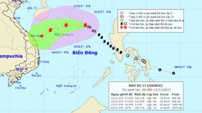 96 tàu đang trong khu vực nguy hiểm của bão số 13