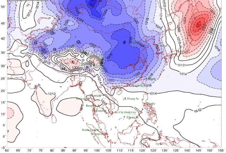 Họa đồ dự báo cường độ, phạm vi ảnh hưởng của các sóng không khí lạnh xuống nước ta. Nguồn: TTDBKTTVQG Họa đồ dự báo cường độ, phạm vi ảnh hưởng của các sóng không khí lạnh xuống nước ta. Nguồn: TTDBKTTVQG
