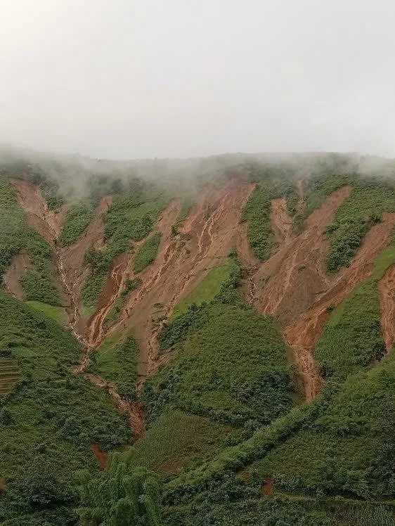 Cả vạt núi sạt nham nhở ở xã Chiềng Sơ. Ảnh do người dân chia sẻ