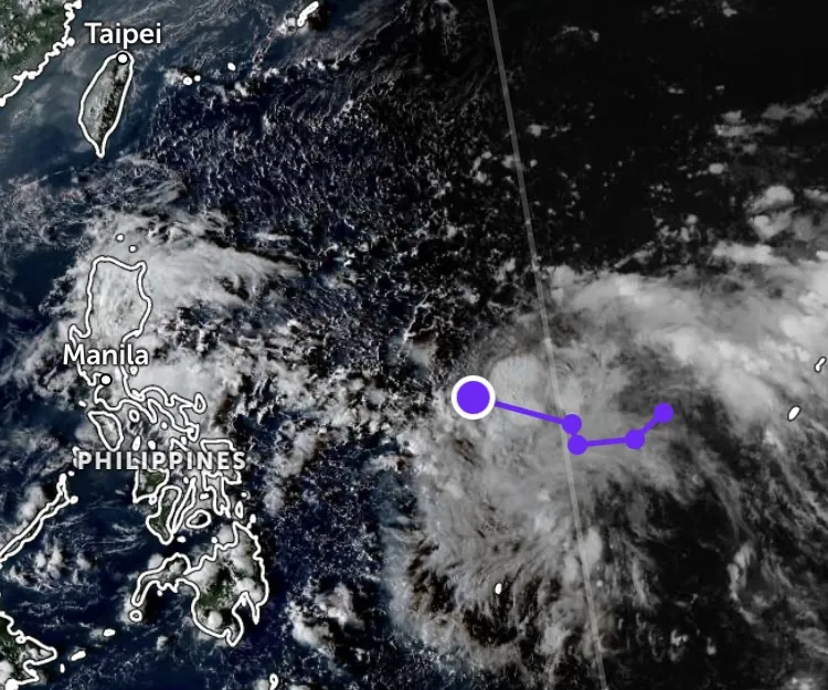 Ảnh vệ tinh vị trí tâm áp thấp nhiệt đới hồi 15 giờ 40 phút ngày 16-10 (giờ Việt Nam). Nguồn: Z.E