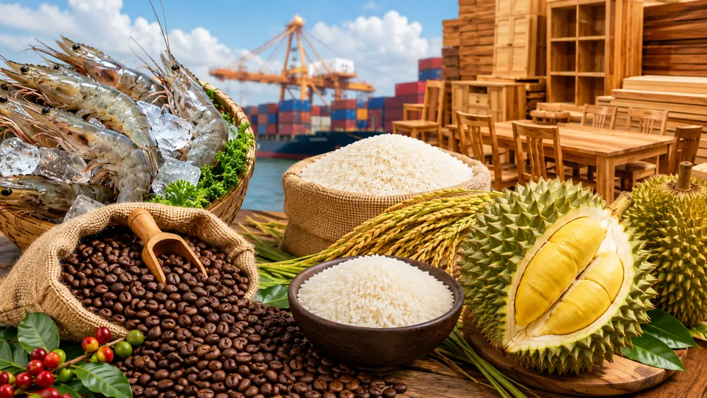 Các mặt hàng nông sản của Việt Nam xuất khẩu có giá trị kim ngạch cao. Ảnh minh họa do AI thực hiện