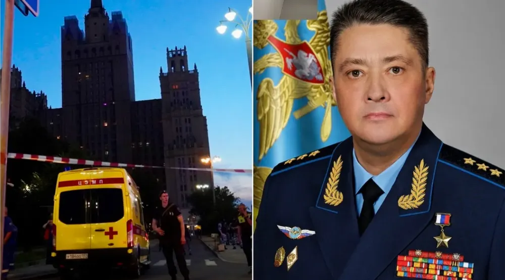 Hiện trường vụ nổ nhà hàng (bên trái) và Tướng Alexandr Chayko. ẢNH: X