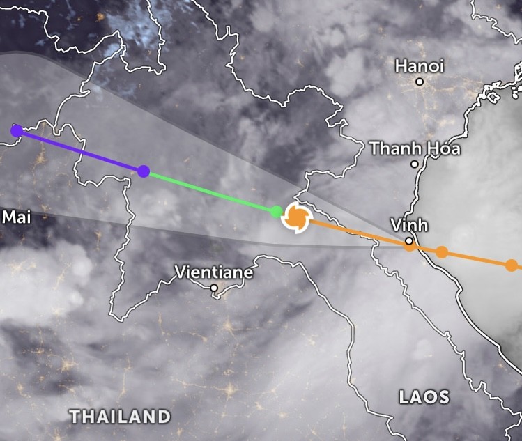 5号台风深入越南-老挝陆地。
