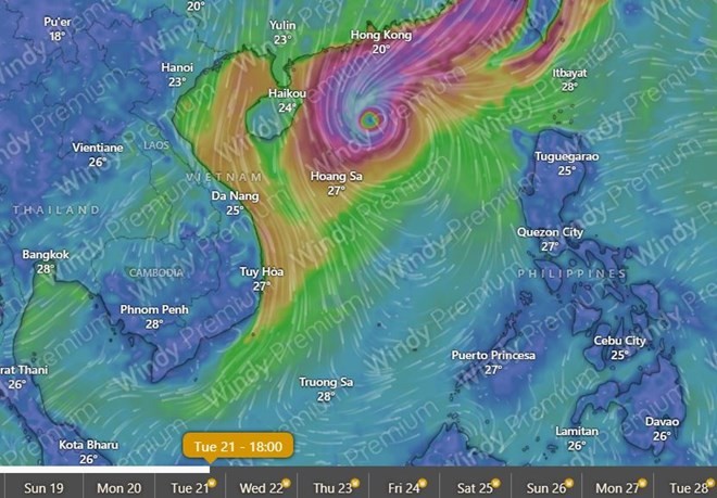 预测10月21日晚上6时的12号台风位置。 
