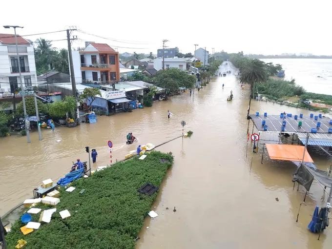 岘港市会安西坊清霞鱼市受淹。