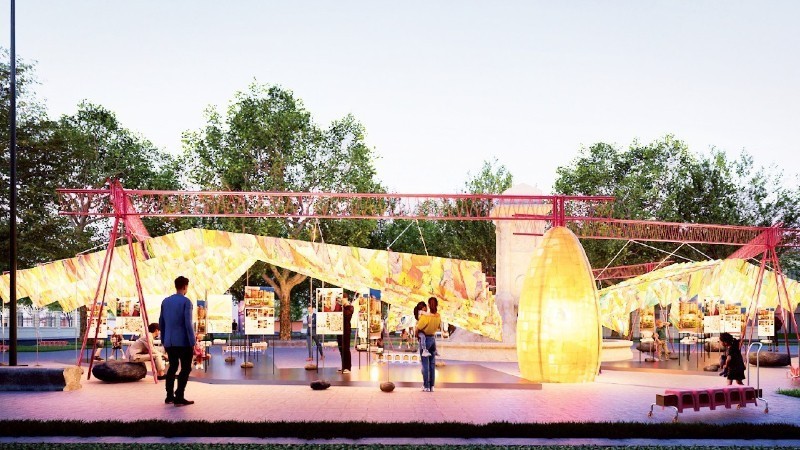 位于还剑湖步行街旁黄金位置的延鸿花园，也是举办独特、印象深刻的公共艺术展览的常设地点。图自nhandan.vn 