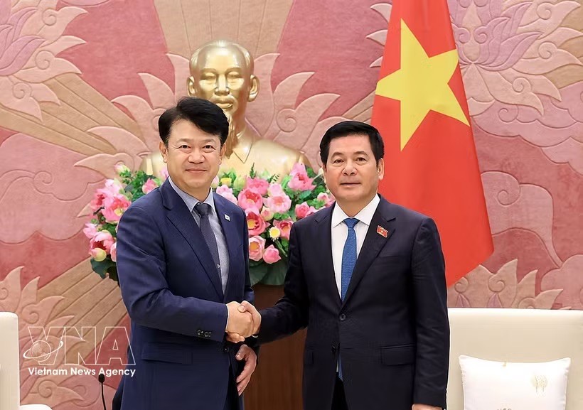 越南国会副主席阮鸿延会见韩国国会国土、基础设施和交通委员会副委员长卜基旺。