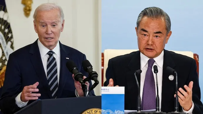 Tổng thống Mỹ Joe Biden và Bộ trưởng Ngoại giao Trung Quốc Vương Nghị. Ảnh: REUTERS