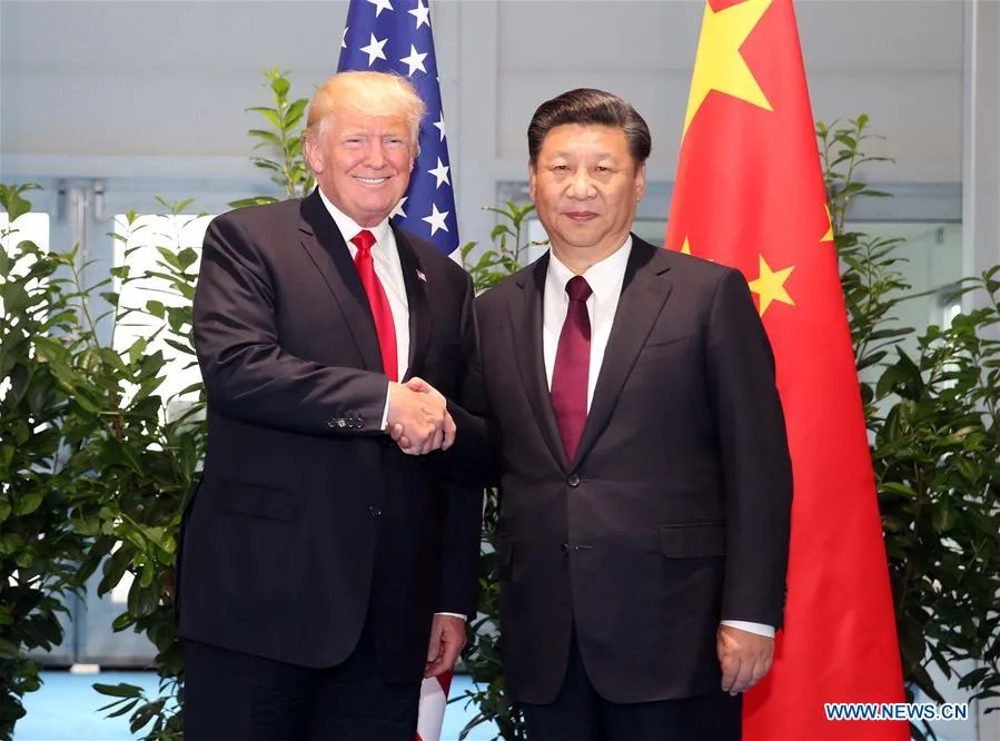 Tổng thống Mỹ Donald Trump và Chủ tịch Trung Quốc Tập Cận Bình tại Hội nghị G20 diễn ra ở Đức năm 2017. Ảnh: XINHUA 
