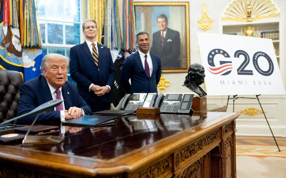 Tổng thống Mỹ Donald Trump thông tin về địa điểm tổ chức Hội nghị thượng đỉnh G20. Ảnh: FRANCIS CHUNG/ POLITICAL 