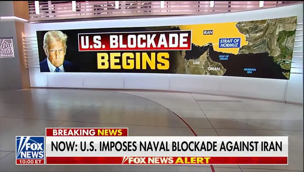 Thông tin Mỹ phong tỏa các hoạt động giao thông hàng hải ra vào các cảng của Iran trên truyền hình Mỹ. Ảnh: FOX NEWS 