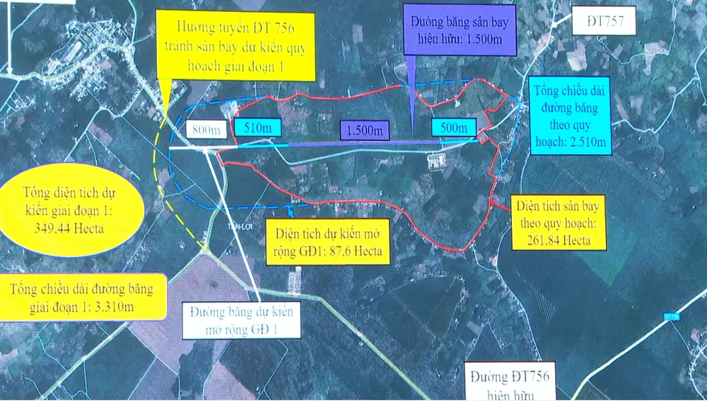 Sơ đồ dự kiến quy hoạch sân bay chuyên dùng Hớn Quản
