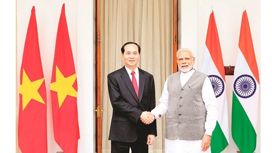 President Tran Dai Quang holds talks with Indian Prime Minister Narendra Modi in New Delhi. (Photo: VNA/VNS)
