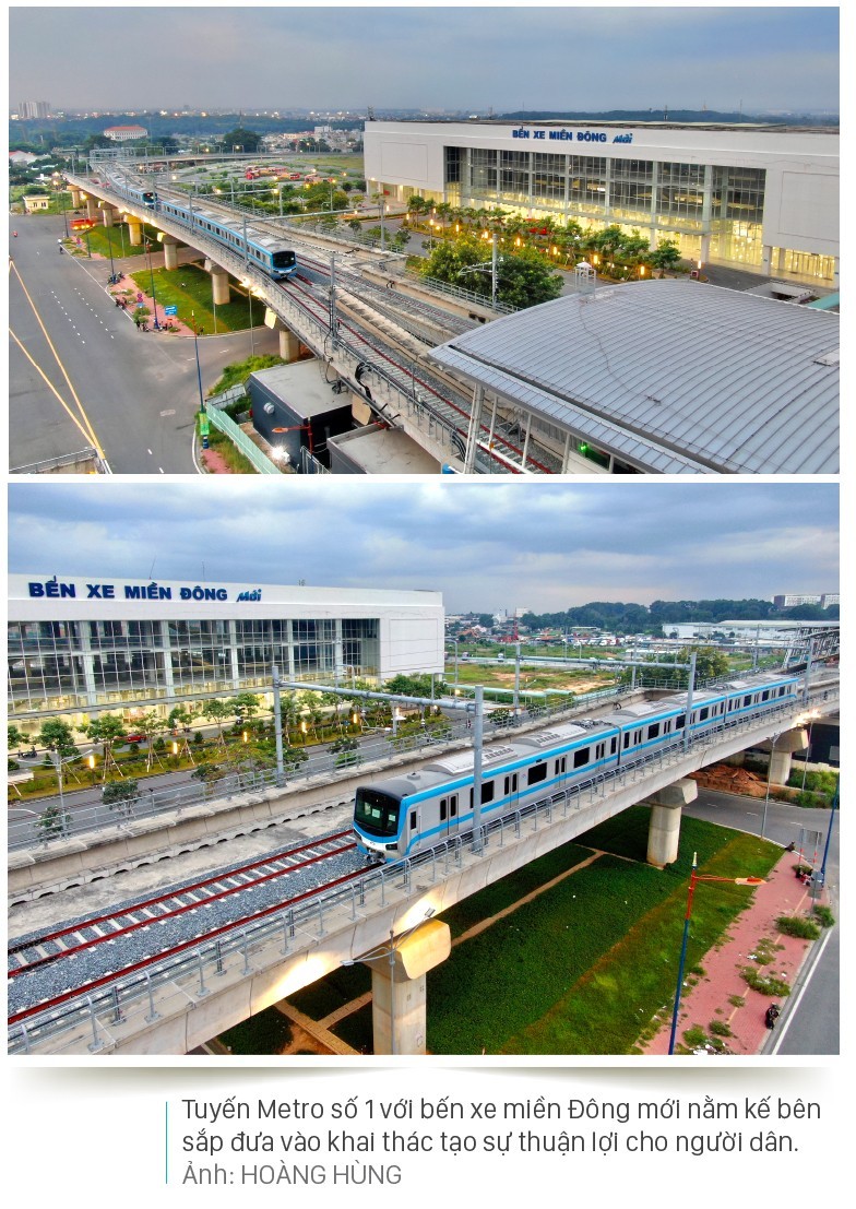 The train of the Ben Thanh-Suoi Tien metro line project is runing across the new Mien Dong Coach Station during the test run on the entire route (Photo: SGGP) The train of the Ben Thanh-Suoi Tien metro line project is runing across the new Mien Dong Coach Station during the test run on the entire route (Photo: SGGP)