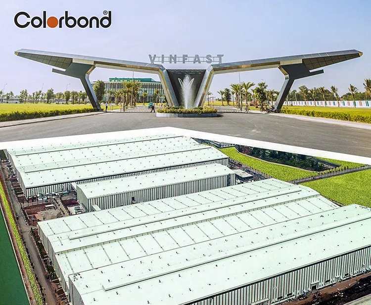 Tổ hợp nhà máy sản xuất ô tô VinFast tại Khu kinh tế Đình Vũ - Cát Hải, Hải Phòng, sử dụng tôn COLORBOND® ứng dụng công nghệ mạ ma trận 4 lớp Activate™ cho độ bền nhà xưởng lâu dài