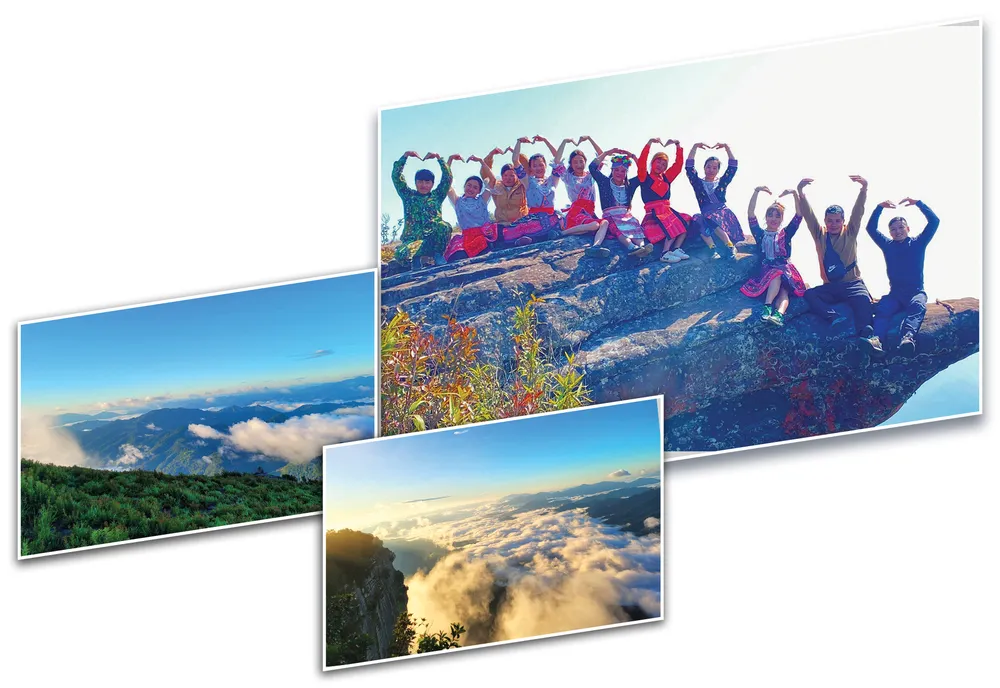 Du khách “thả tim” tại mỏm đá có hình như bàn tay đang nâng đỡ.